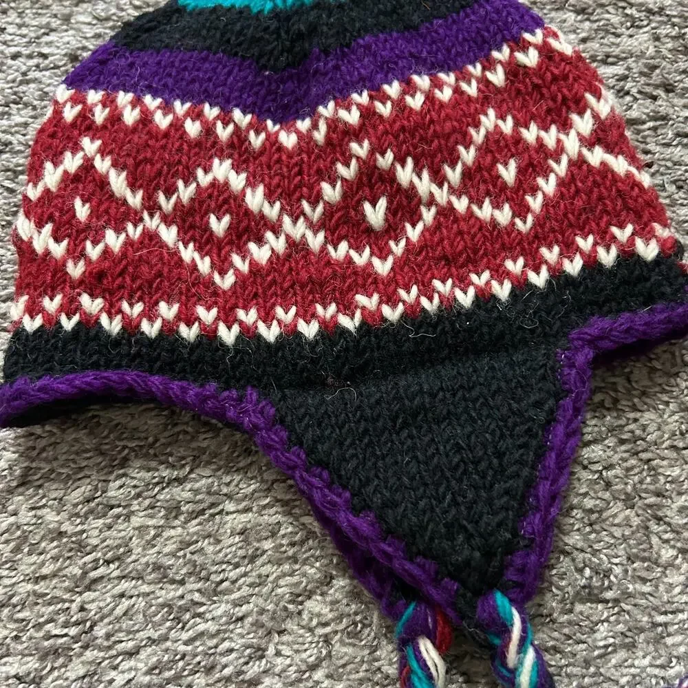 Vintage Wool Beanie Winter Hat Nepal 80s 90s Earflap Knit Cap Unisex